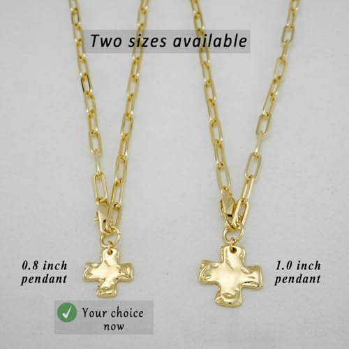Chunky Cross Necklace for Women Trendy 14K Gold Silver Plated Statement Big Cross Pendant Paperclip Chain Charm Necklaces Religious Faith Easter Basket Stuffers Baptism Costume Jewelry Gift - color: Gold-Lobster Clasp-0.8 inch pendant