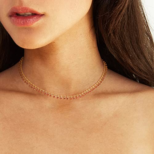 MTMY Beaded Necklaces for Women 14K Gold Plated Dainty Colorful Green/Rose Beaded Pearl Choker Necklace Delicate Boho Choker Necklace Jewelry Gift - style: Rose