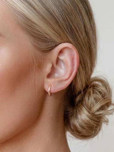 925 Sterling Silver Huggie Hoop Earrings, Small Silver Hoop Earrings for Women Hypoallergenic Huggie Lightweight Small Hoops Earring Cartilage Sleeper Earrings 6/8/10/12/14/16/18/20mm - color: Rose Gold, size: 8MM