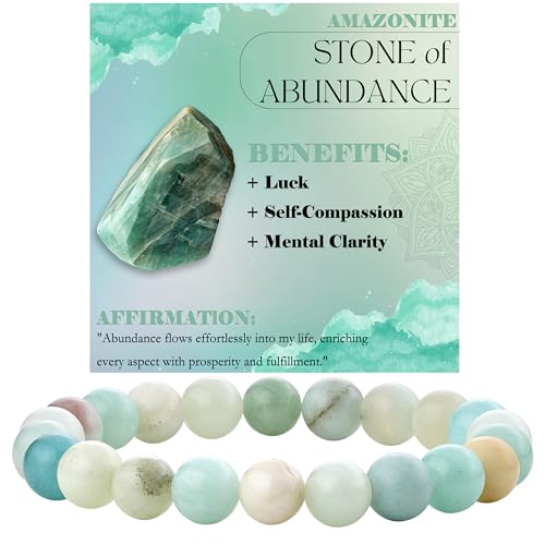 Bivei 8mm Beaded Bracelets for Women Handmade Semi Precious Natural Stone Stretch Elastic Jewelry Yoga Protection Gifts - color: Amazonite - Abundance, size: Medium 6.8-7.3 inch