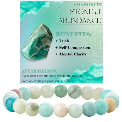 Bivei 8mm Beaded Bracelets for Women Handmade Semi Precious Natural Stone Stretch Elastic Jewelry Yoga Protection Gifts - color: Amazonite - Abundance, size: Medium 6.8-7.3 inch