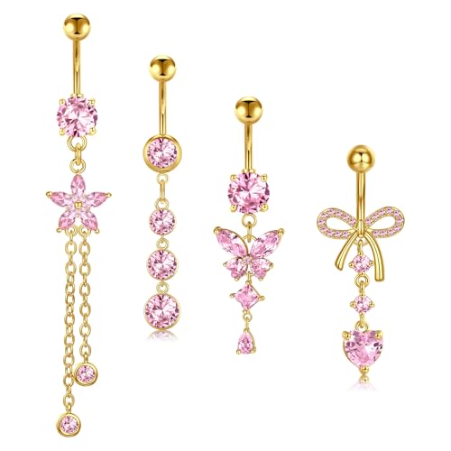Briana Williams Belly Button Ring Belly Rings Belly Button Piercing Gold Belly Button Ring for Women Clicker Belly Ring Belly Piercing Stainless Steel 14g 10mm Blley Navel Rings Piercing Jewelry - color: F4 -4pcs, gold