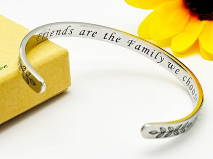 Dczosily Inspirational Bracelets for Women Stainless Steel Cuff Bracelet Engraved Jewelry Motivational Bangles Personalized Gifts for Best Friend/Mom - style: 01Friend-Friends are the family we choose