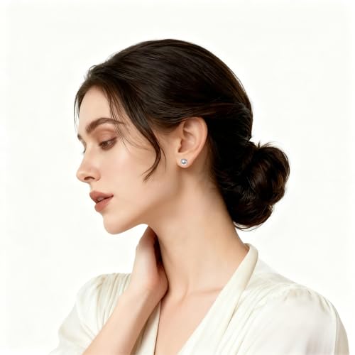 Grey Faux Pearl Stud Earrings, S925 Silver Posts Hypoallergenic for Women - color: Pinkish Grey, size: 10mm