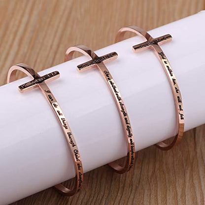 𝐂𝐫𝐨𝐬𝐬 𝐁𝐫𝐚𝐜𝐞𝐥𝐞𝐭 Religious Cuff Bangle 𝐁𝐢𝐛𝐥𝐞 𝐕𝐞𝐫𝐬𝐞 Christian Gifts Jewelry for 𝐖𝐨𝐦𝐞𝐧 - style: Rose gold-Walk by faith, not by sight -2 Corinthians 5:7