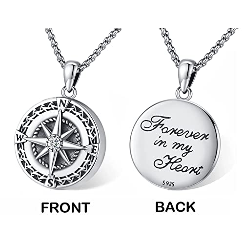 Compass Necklace for Women Men 925 Sterling Silver Pendant Urn Necklaces for Ashes Picture Locket Necklace Anchor Necklace Viking Necklace Crystals CZ Moonstone Abalone Shell Turquoise Compass Jewelry - color: Q-I-Compass Picture Locket, style: Locket
