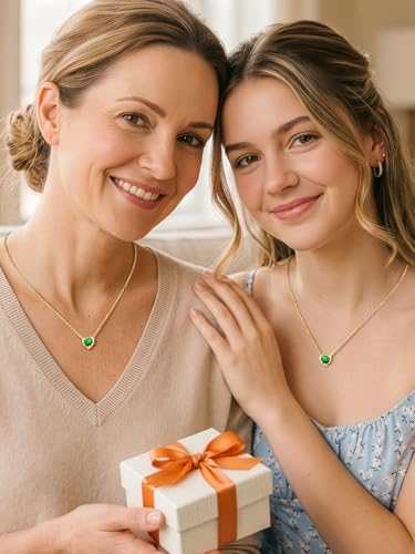 Silvora Heart/Round Birthstone Necklace for Women, Sparkling Crystal Pendant, Dainty Birth Month Jewelry, Adjustable 16"+2" Chain - color: Silver, style: May Heart