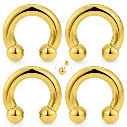 20G-00G Septum Rings Ear Gauges Earrings Stretching Kit 316L Surgical Steel Horseshoe Septum Pa Piercing Jewelry for Women 10mm 12mm 14mm 16mm - color: Gold, size: Gauge: 00G, Inner Dia: 16mm 19mm