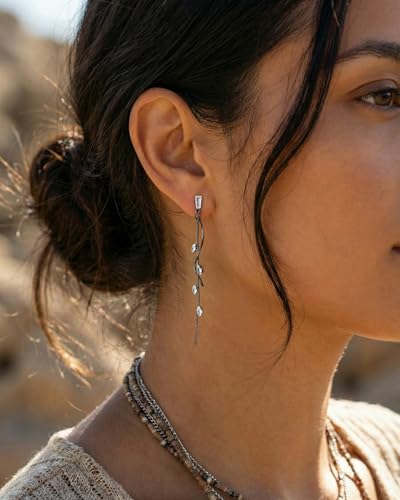 Dangle Earrings for Women - 14K Gold/White Gold/Rose Gold Plated Butterfly Heart Star Hoop Chain Long Tassel Cubic Zirconia CZ Dangle Earrings - color: Black CZ Twist
