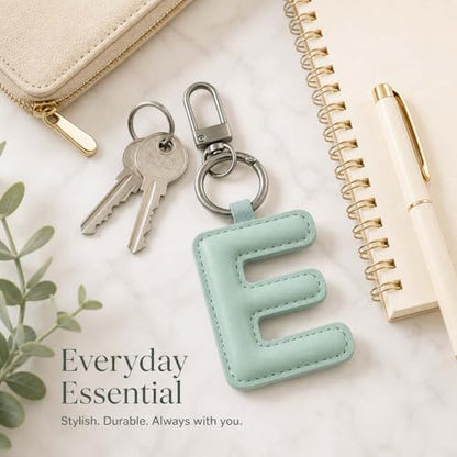 Initial Letter Keychain,Stainless Steel,Colorful Faux Leather Keyring for Backpack,Purse,Car Keys,Gift for Men Women - color: E