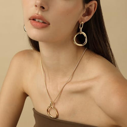 COBI T Bar Necklace for Women, Circle Pendant Necklaces,Gold Tone Finished Four Leaf Clover | Link Chain Necklace with T-Bar Charm, Adjustable 17"/18"+2" Jewelry Gift - color: Gold, style: Karma