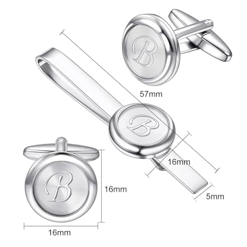 Monogram Cufflinks For Men Silver Tie Clip And Cufflink Set Suit Accessories Men - style: Monogram Cufflinks B