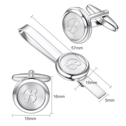 Monogram Cufflinks For Men Silver Tie Clip And Cufflink Set Suit Accessories Men - style: Monogram Cufflinks B