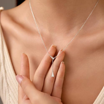 925 Sterling Silver Lariat Necklace for Women | Long 14K Gold Plated Y-Shaped Pearl Necklace CZ Crystal Ball Sparkle Necklace for Mother Daughter Bride Wedding Jewelry - color: Style 2-Sliver