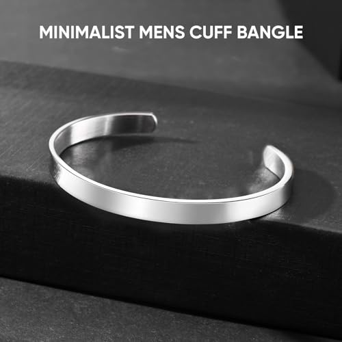 Stainless Steel Mens Cuff Bracelet : Minimal Cool Silver/Black/Gold Plated Open Metal Cuff Bangle Bracelets for Men,Mens Bracelet Jewelry Gift - color: Silver-Single, size: Medium( fit 5.5"-7.2" wrist)