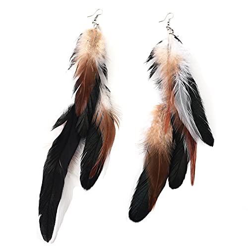 Bohemian Long Feather Earrings for Women Handmade Natural Dangle Tassel Jewelry - color: Style G