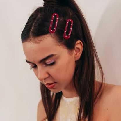 20 PCS Small Rectangle Hair Barrettes For Women Non Slips Snap Clips For Thin Fine Hair,Bright Red,1.97 x 0.55Inch - color: Bright Red