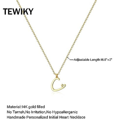 Tewiky Initial Necklace for Women-14k Gold Plated Dainty Letter Necklaces | Trendy Cute Custom Personalized Monogram Necklaces - color: gold, style: C