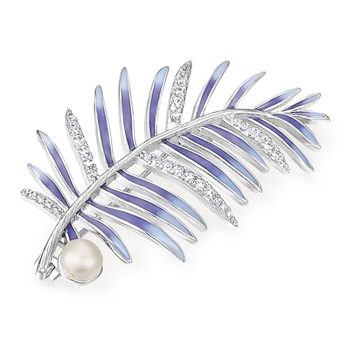 SHE'S FREE STYLE JUST FOR YOU Snail Brooches and pins for women, Sparkling Cubic Zirconia & Pearl Copper Pin, 2.36" Long Clasp Design Playful Jewelry Brooch - color: Blue