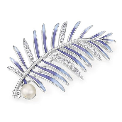 SHE'S FREE STYLE JUST FOR YOU Snail Brooches and pins for women, Sparkling Cubic Zirconia & Pearl Copper Pin, 2.36" Long Clasp Design Playful Jewelry Brooch - color: Blue