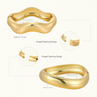 Emibele Gold Bangles for Women, 2PCS Irregular Chunky Gold Bracelet Hinged Open Bangle Bracelets for Women, Fashion Wide Arm Cuff Minimalist Chunky Jewelry Gifts for Valentine Christmas Birthday - style: F Gold