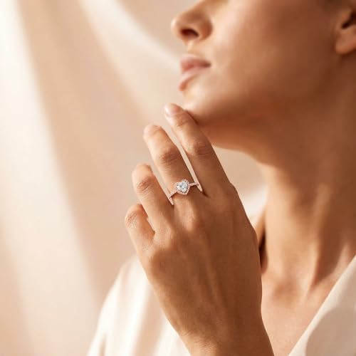 MDFUN Luxurious 18k Gold Plated Cubic Zirconia Wedding Engagement Rings Eternity Bridal Band Halo Rings - color: A-rose gold plated