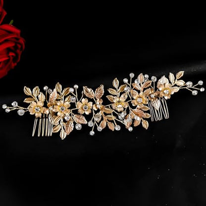 Golden Bridal Hair Comb Leaf Hair Wedding Headpiece,Vintage Wedding Hair Accessories for Bride Bridesmaids Prom Women Girls