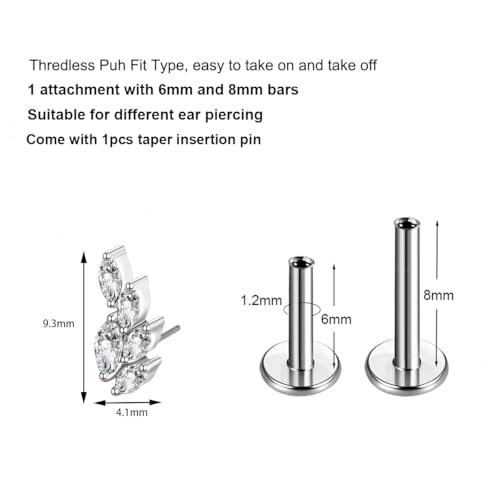 G23 Titanium Flat Back Earrings Studs 16g F136 Implant Grade Titanium Labrets Press Fit Threadless Push In Dainty Cartilage Helix Conch Lobe Lip Tragus Piercing Jewelry - style: 1pcs 5eye Clear