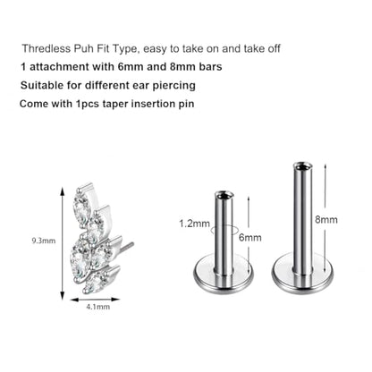 G23 Titanium Flat Back Earrings Studs 16g F136 Implant Grade Titanium Labrets Press Fit Threadless Push In Dainty Cartilage Helix Conch Lobe Lip Tragus Piercing Jewelry - style: 1pcs 5eye Clear