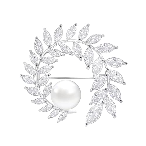 Brooches for Women, Shiny Cubic Zirconia Brooch Pins for Women Fashion Brooch Pin Broach Jewelry Gift - color: Olive branch