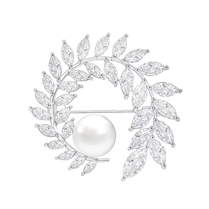 Brooches for Women, Shiny Cubic Zirconia Brooch Pins for Women Fashion Brooch Pin Broach Jewelry Gift - color: Olive branch