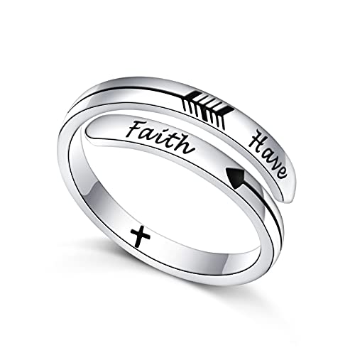 Ladytree Adjustable Inspirational Rings 925 Sterling Silver Stacking Wrap Spiral Twist Statement Band Encouragement Birthday Gift for Women Men - style: have faith ring