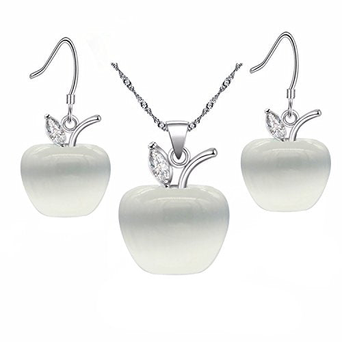 Uloveido Apple Necklace and Earrings Set for Women Cute Apple Jewelry Set for Teacher Mom YL007 - color: White