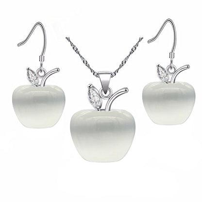 Uloveido Apple Necklace and Earrings Set for Women Cute Apple Jewelry Set for Teacher Mom YL007 - color: White
