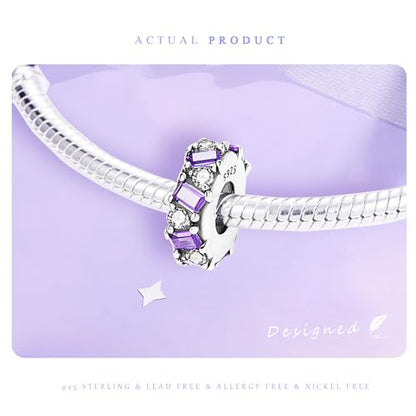 925 Sterling Silver Spacer Beads Charms for Bracelets & Necklaces Cute Charms Spacer Stopper Locating Buckle for Bracelets Retro Shaped Birthday Graduation Jewelry Gifts for Women Lover - color: Purple Stopper