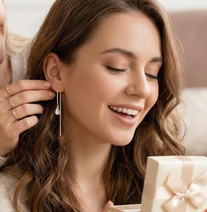 Reffeer Solid 925 Sterling Silver CZ Droplet Chain Dangle Earrings for Women Teen Girls Tassel Dangle Earrings Threader - color: C-Rose Color