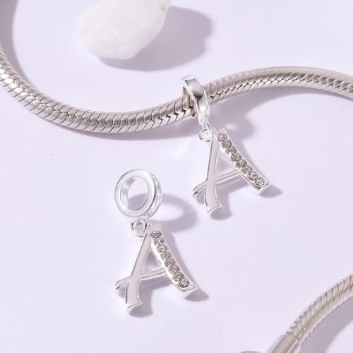 925 Sterling Silver Initial Charm fits Pandora, Gift for Mom Wife | Christmas,Birthday,Mother's Day, Anniversary, Valentine's Day - color: Letter A