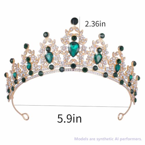Kamirola Bridal Wedding Tiara Crown Jewelry Set for Women/Brides/Bridesmaids Crystal Jewelry Set for Wedding Prom Party Bridal Crystal Necklace Earrings Bracelet Set(TR60) - color: Gold Green