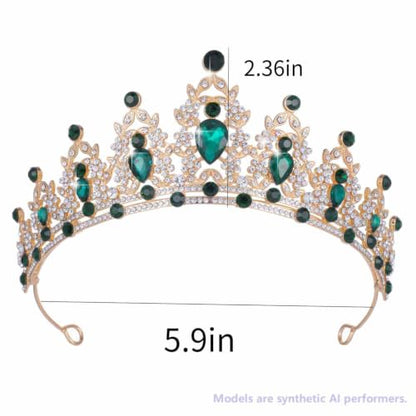 Kamirola Bridal Wedding Tiara Crown Jewelry Set for Women/Brides/Bridesmaids Crystal Jewelry Set for Wedding Prom Party Bridal Crystal Necklace Earrings Bracelet Set(TR60) - color: Gold Green