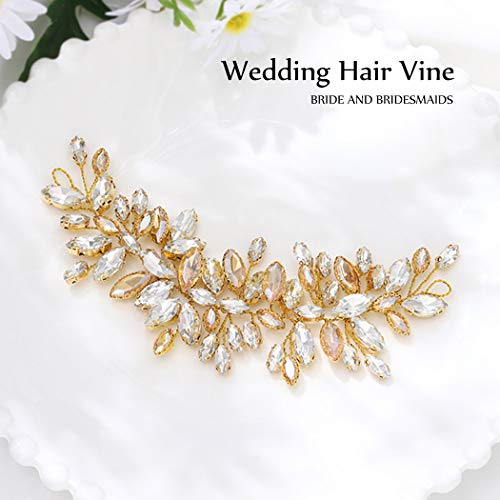 JAKAWIN Gold Bridal Hair Accessories Rhinestone Hair Piece Wedding Headband | Bride Crystal Headpiece Prom Hair Vine for Women