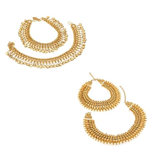 Efulgenz Indian Ankle Bracelet Pair Faux Kundan Pearl Ghungroo Anklet Set