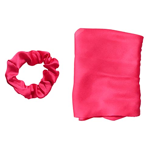 Pack of 2 Knotted Bow Hair Scrunchies Elastic Hair Scarf Black Hair Ties Bands Satin Hair Ribbon Scrunchy Red Ponytail Holder for Women and Girls, Hair Scarf Scrunchies, Hair Accessories Hair Bow - color: Hot pink