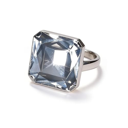Exaggerated Square Large Glass Crystal Open Ring for Women Trendy Vintage Chunky Geometric Adjustable Big Statement Ring Cocktail Prom Party Jewelry - color: Silver