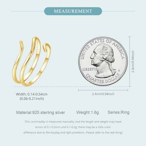 MUNDELL 925 Sterling Silver Simple Multi-layer Leaf Adjustable Ring Green Lucky Leaves Statement Ring for Women Promise Ring Fine Jewelry - color: Golden