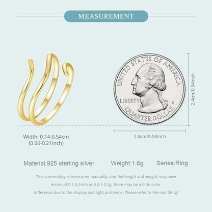 MUNDELL 925 Sterling Silver Simple Multi-layer Leaf Adjustable Ring Green Lucky Leaves Statement Ring for Women Promise Ring Fine Jewelry - color: Golden
