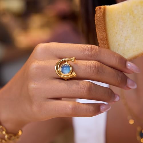 NewZenro Horseshoe Ring for Women Dainty Minimalist Stainless Steel Gold-tone U Shaped Animal Statement Open Band Finger Rings Comfort Fit Fashion Trendy Jewelry Size 7