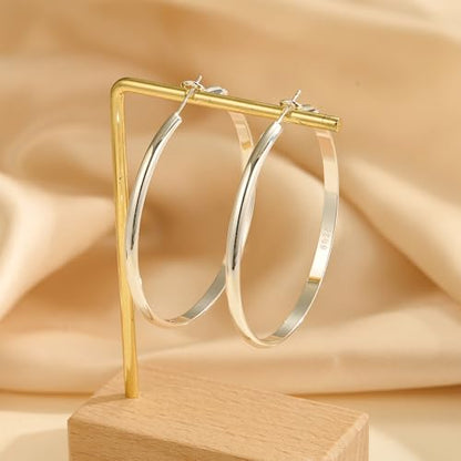 EXGOX 5mm Wide Gold Hoop Earrings for Women,Sterling Silver Hoop Earrings Large Silver Hoop Earrings Hypoallergenic Lightweight 14K Real Gold Plated Big Hoop Earrings for Women 30/40/50/60/70mm - color: 3MM-Sliver Hoop-50mm