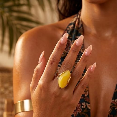 Mchic Colorful Chunky Statement Ring for Women: Boho Large Oval Acrylic Finger Ring Stainless Steel Adjustable Beach Summer Y2K Handmade Jewelry Gift for Women - color: Yellow