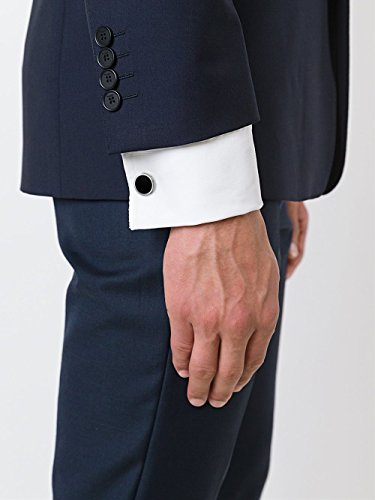Men's Black Onyx Cufflink & Tuxedo Shirt Stud Set, 16mm Rhodium-Plated Brass, Elegant Gift Box - style: 2 Cufflinks & 4 studs
