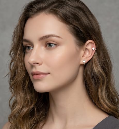 Reffeer Solid 925 Sterling Silver Star Cuff Earrings Cartilage Wraps for Women Teens Helix Earrings Star Clip On Earrings No Piercing - color: A-Silver